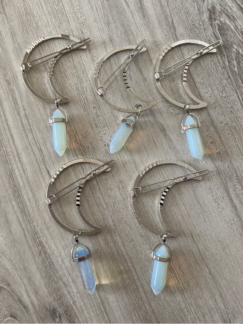 Silver Moon Hair Clip with Opalite - Picture 4 of 6